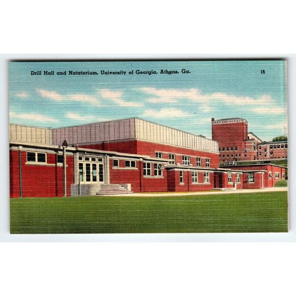 Linen Postcard Drill Hall & Natatorium University of Georgia Athens Ga - Picture 1 of 2
